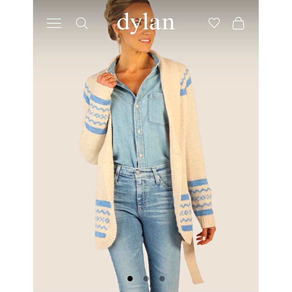 Dylan Fair Isle Alpaca Wool Blend Belted Shawl Collar Cardigan Sweater L